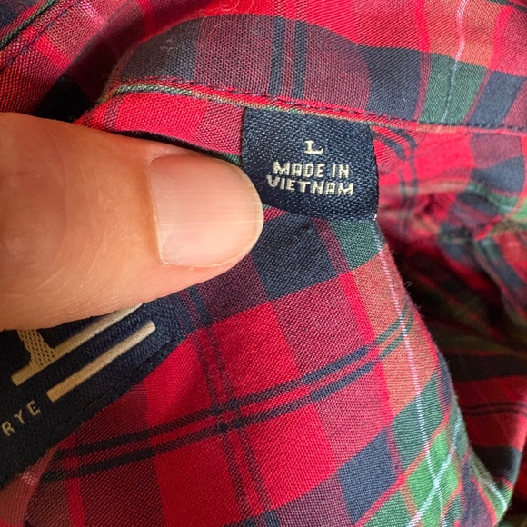 Hawker RYE Button Down Men’s Plaid Shirt Sz Large Slim Fit Red/Green/Navy Preppy - Picture 6 of 6